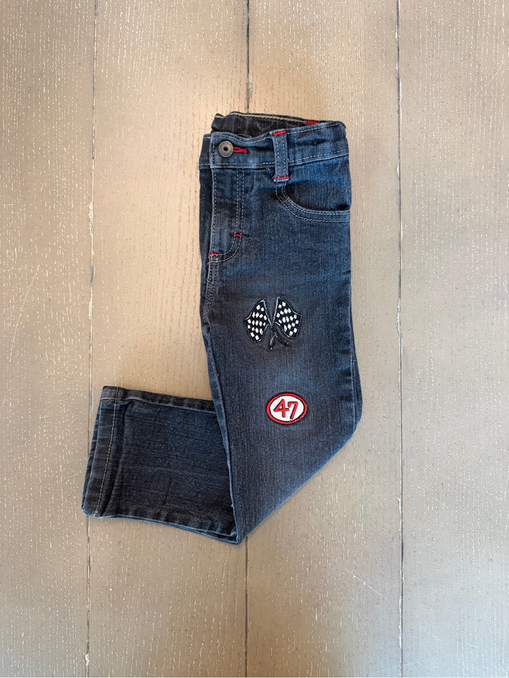 Wrangler Kids Race Car Patch Black Denim Straight Jeans Toddler Boys Size 4T